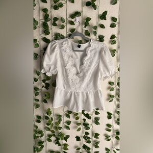 Elegant White Lace Trim Blouse